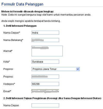 Isi data pelanggan dengan lengkap dan jelas
