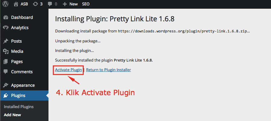 activate pretty link plugin